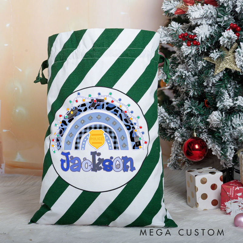 Personalized Police Christmas Gift Bag with Rainbow Badge Design Gift for Police Officer