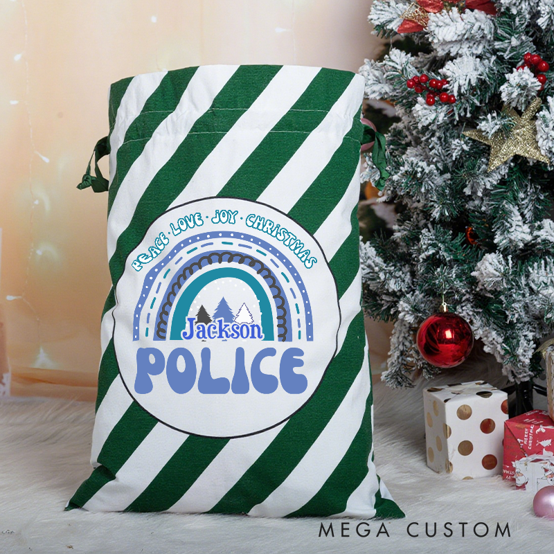 Personalized Police Christmas Gift Bag with Rainbow Badge Design Gift for Police Officer