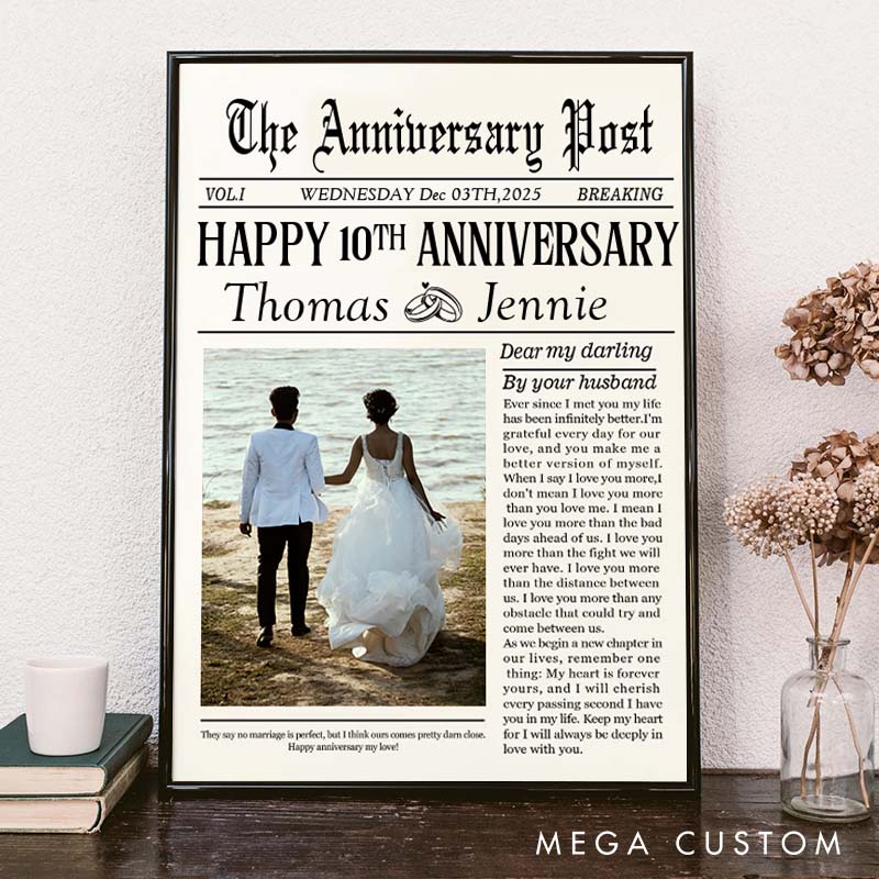 Personalized The Anniversary Post Canvas Painting Celebrating Decade of Love Poster Couple 10th Anniversary Keepsake Canvas Painting