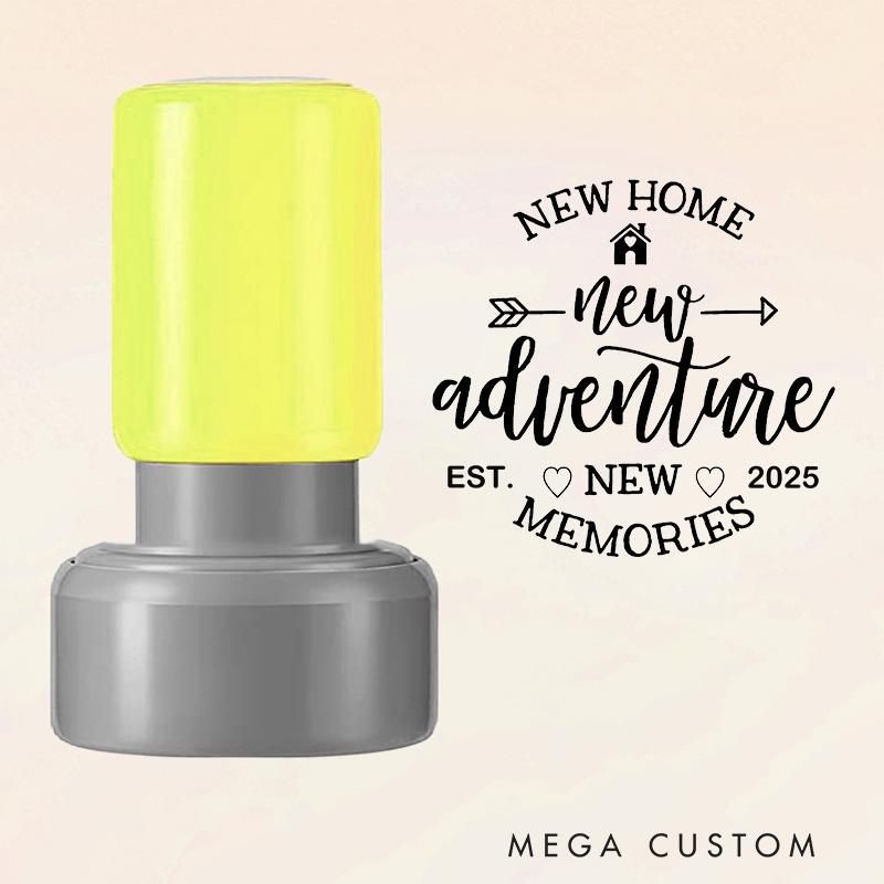 Personalized Round Housewarming Stamp New Home New Adventure New Memories Design Custom Established Date Decorative Stamp for New Homeowners and Gifts