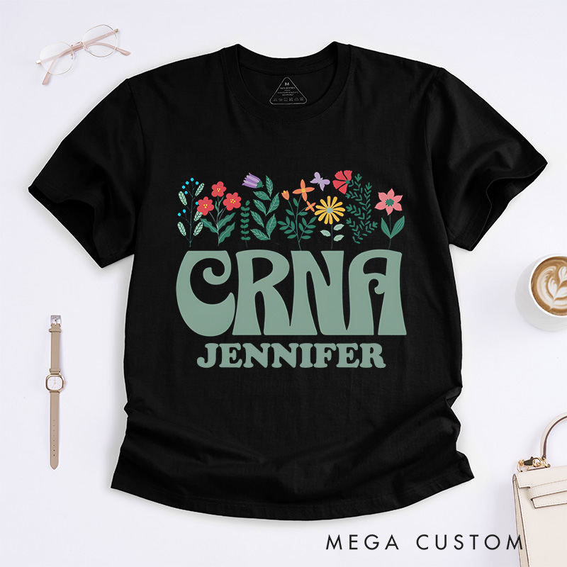 Personalized Nurse T-Shirts CRNA Floral Elegance Fashion Design T-Shirts