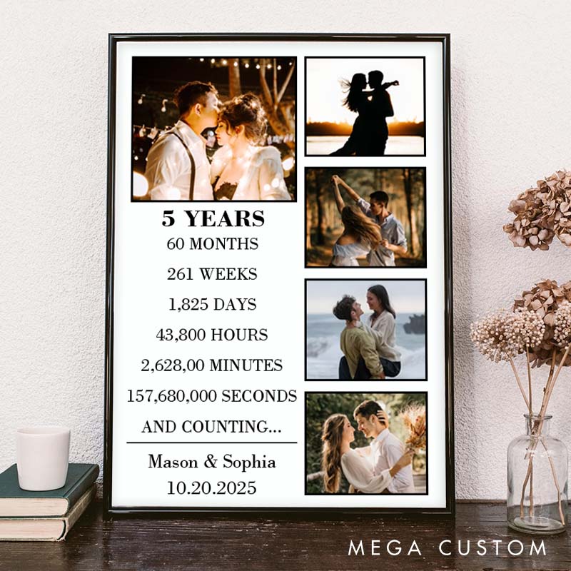 Personalized 5 Years Anniversary Canvas Wedding Anniversary Milestone Canvas Painting Wife Husband Anniversary Gift Painting