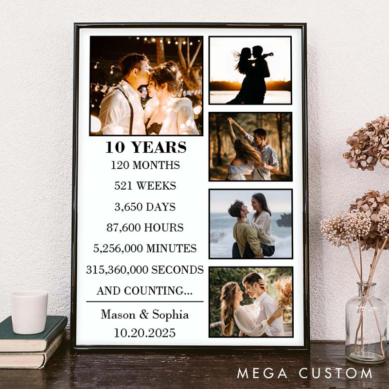 Personalized 10 Years Anniversary Canvas Wedding Anniversary Milestone Canvas Painting Wife Husband Anniversary Gift Painting