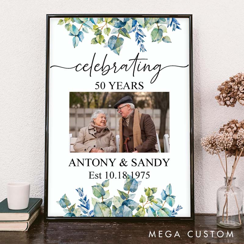 Personalized Couple Anniversary Years Canvas Painting Celebrating Wedding Anniversary Canvas with Photo for Husband Wife
