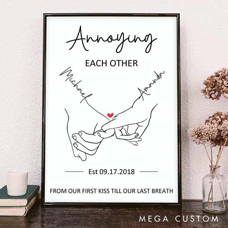 Personalized Couple Pinky Promise Canvas Painting Annoying Each Other Since Years Painting Wedding Anniversary Canvas for Husband Wife