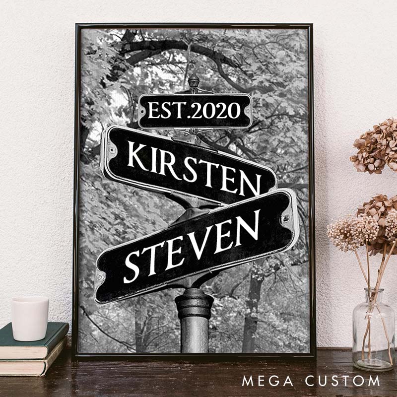 Personalized Anniversary Crossroads of Love Canvas Painting Always Beside You Couple Vertical Canvas Gift for Husband Wife Couple Anniversary Painting