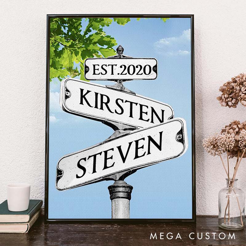 Personalized Anniversary Crossroads of Love Canvas Painting Love's Path Couple Canvas Painting Gift for Husband Wife Couple Anniversary Painting