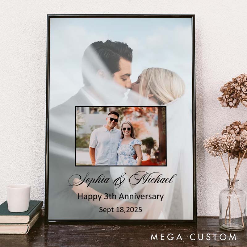 Personalized Couple Golden Memories Canvas Painting 50th Anniversary Painting with Photo Husband Wife Anniversary Canvas Painting