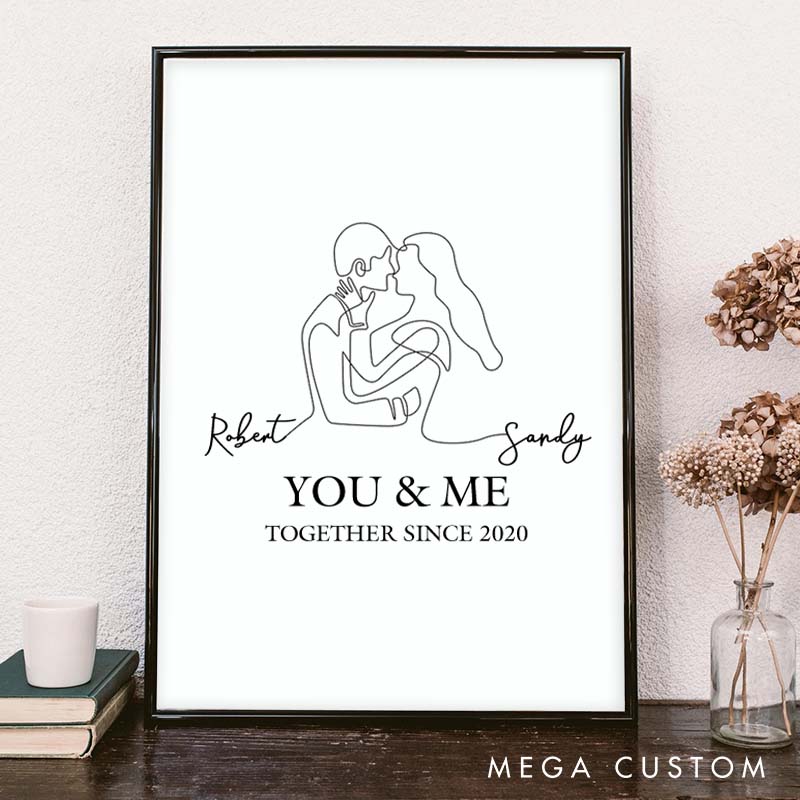 Personalized You and Me Canvas Painting Minimalist Together Since Line Canvas Painting Wedding Anniversary Canvas Painting for Couple