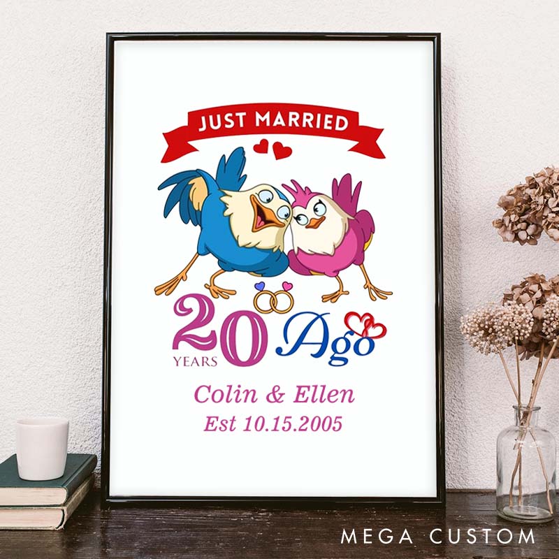 Personalized Lovebirds Anniversary Canvas Painting Romantic Just Married 20 Years Ago Couple Painting Timeless Anniversary Canvas Painting