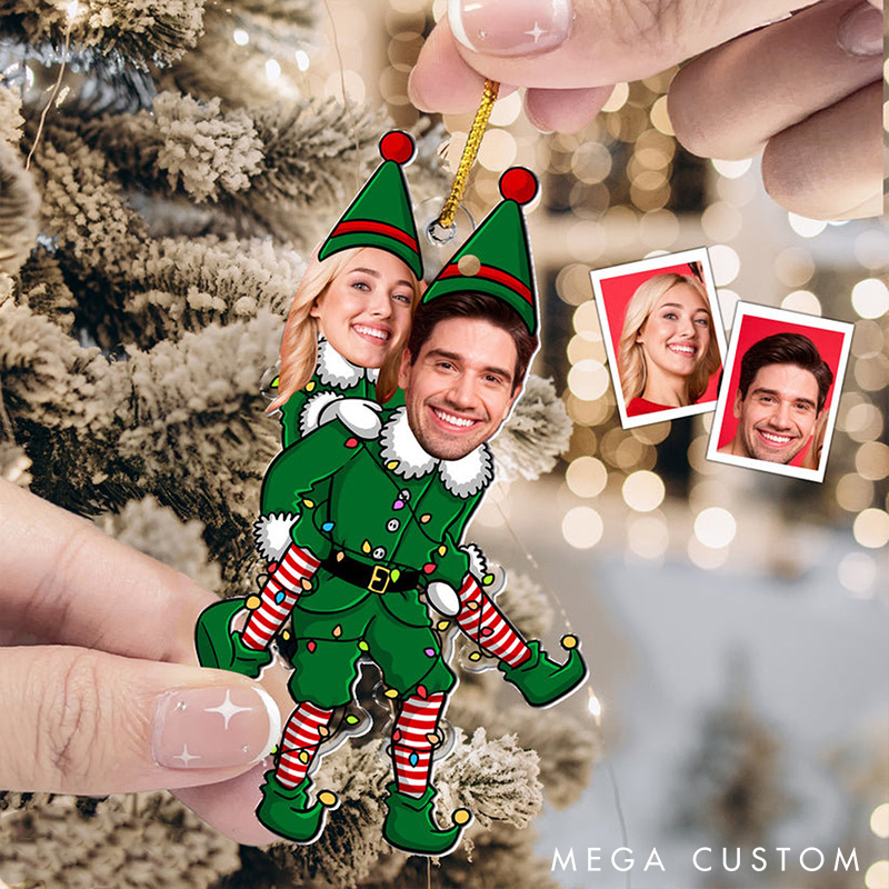 Personalized Couple Funny Elf Ornament Couple Photo Christmas Ornament Acrylic Picture Ornament Couple Ornament Gift for Lovers