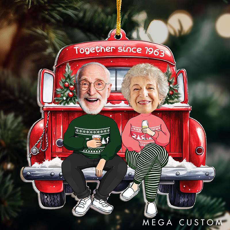 Personalized Couple Photo Ornament Acrylic Together Since Christmas Ornament With Funny Face Photo Anniversary Gift For Husband Wife