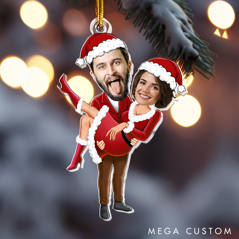 Personalized Santa Couple Christmas Ornament Photo Ornament with Couple Funny Face Christmas Gift For Couple
