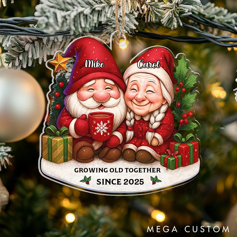 Personalized Couple Gnome Christmas Ornament Acrylic Growing Old Together Since Year Anniversary for Husband Wife Xmas Keepsake