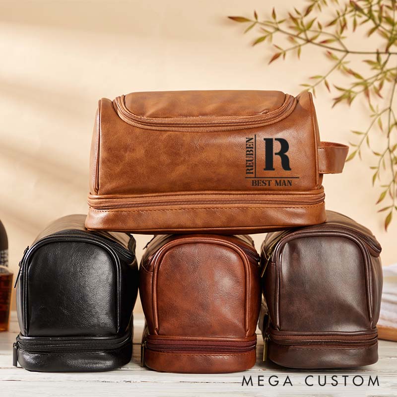 Personalized Groomsmen Toiletry Bag Leather Wedding Party Dopp Kit Bag Initial Groom Gift Travel Bag Bachelor Party Favors Makeup Bag
