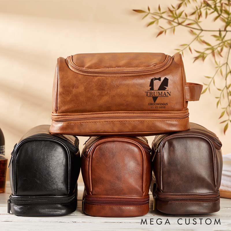 Personalized Groomsmen Leather Toiletry Bag Custom Wedding Party Proposal Shaving Kit Gentleman Suit Design Dopp Kit Bag for Men