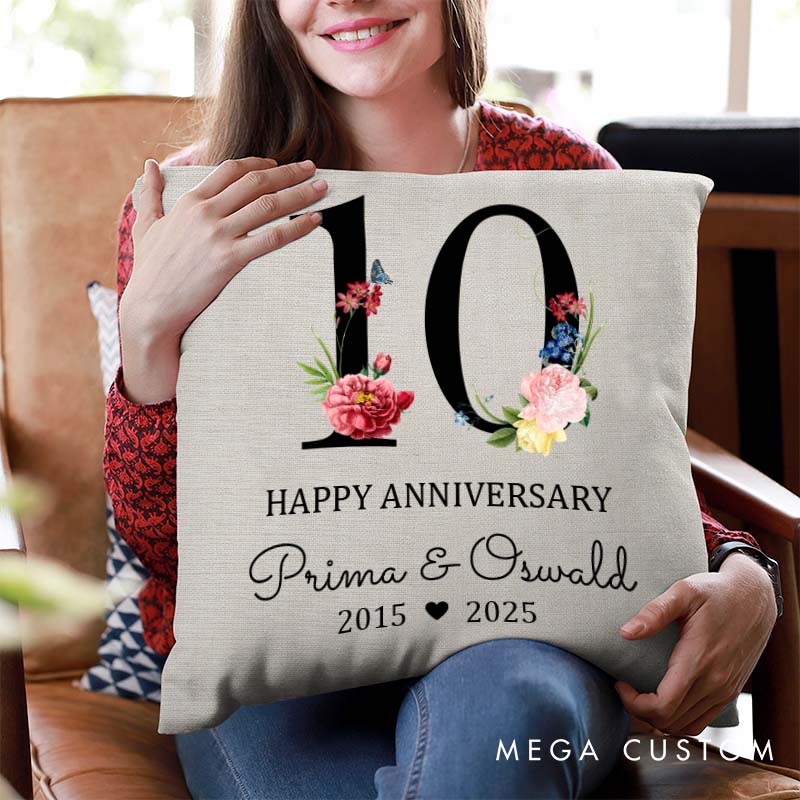 Personalized Couple Anniversary Pillow Custom Happy 3th Anniversary Pillow Couple Gift Pillow with Years and Floral Design 