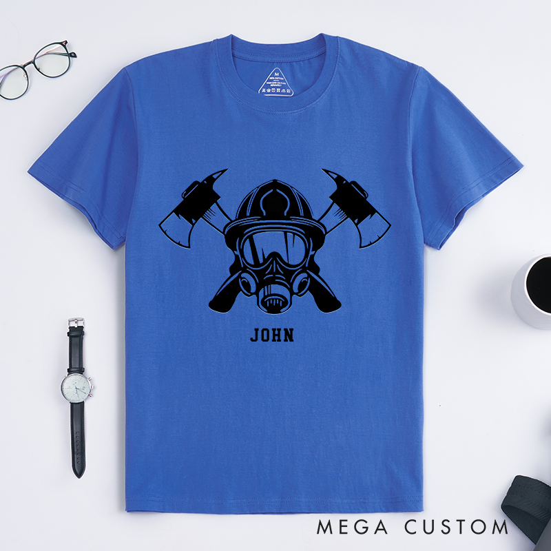 Personalized Firefighter Helmet and Axes Graphic Design Gift for Firefighter T-Shirt