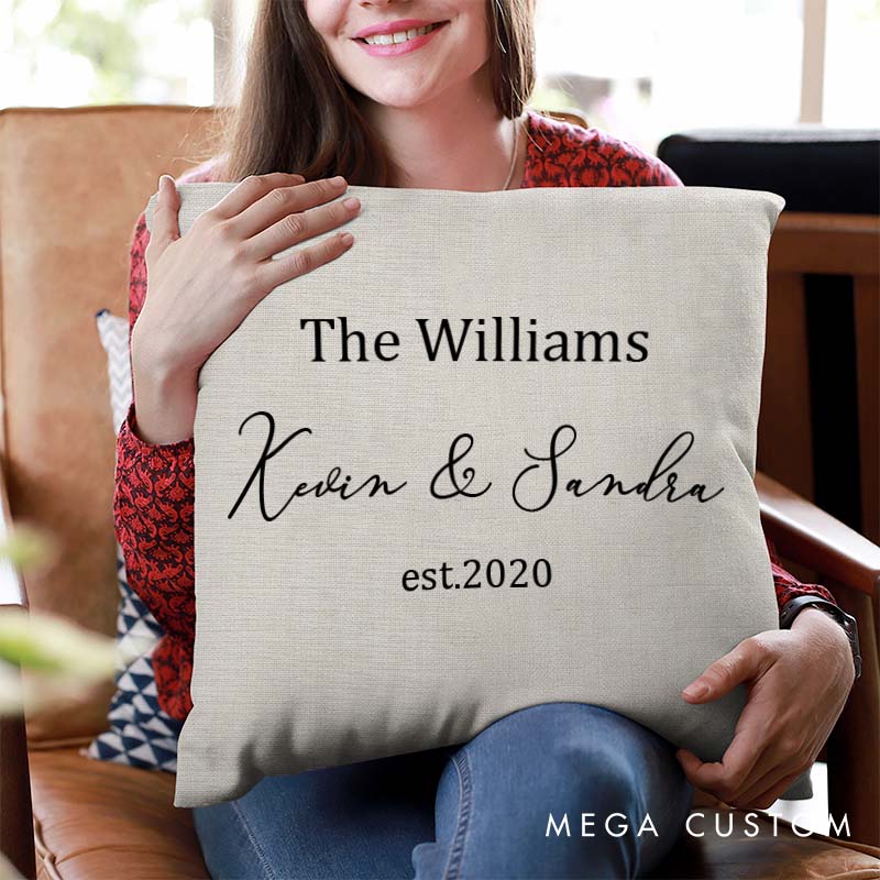 Personalized Couple Anniversary Name Pillow Custom Couple Gift Pillow with Established Year Minimalist Anniversary Gift Pillow