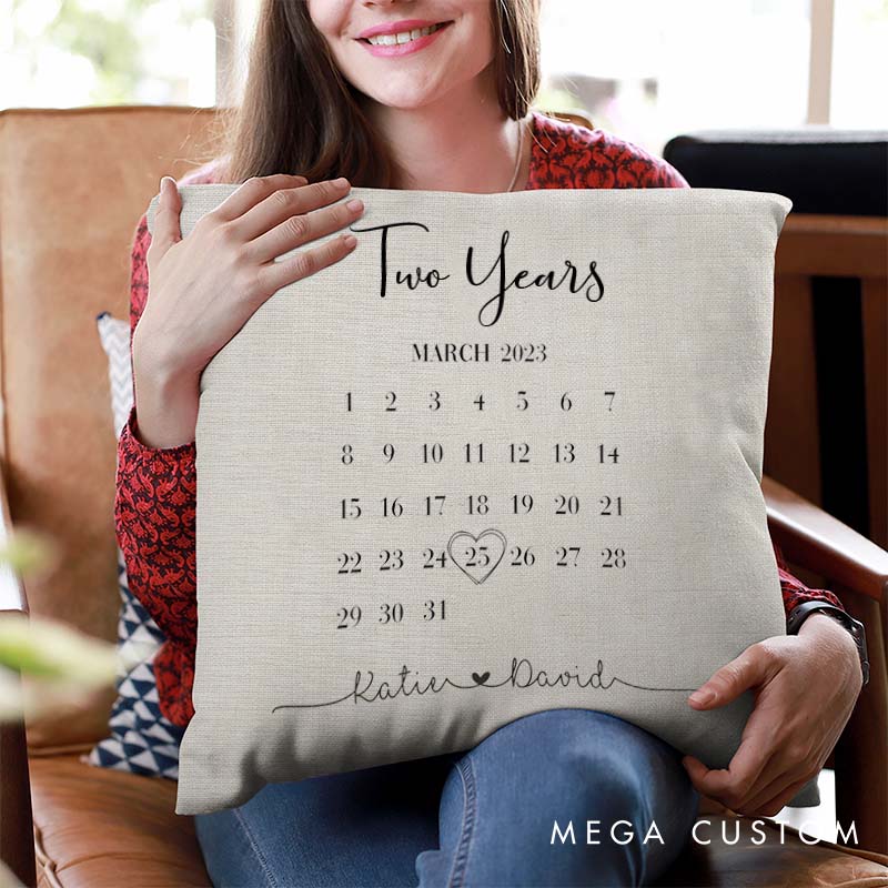 Personalized Anniversary Calendar Pillow Celebrate Couple Two Years of Love Pillow Wedding Anniversary Pillow for Husband Wife