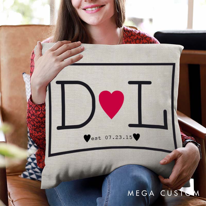 Personalized Initials Love Pillow Couple Anniversary Pillow for Husband Wife Custom Couple Design Pillow with Established Year