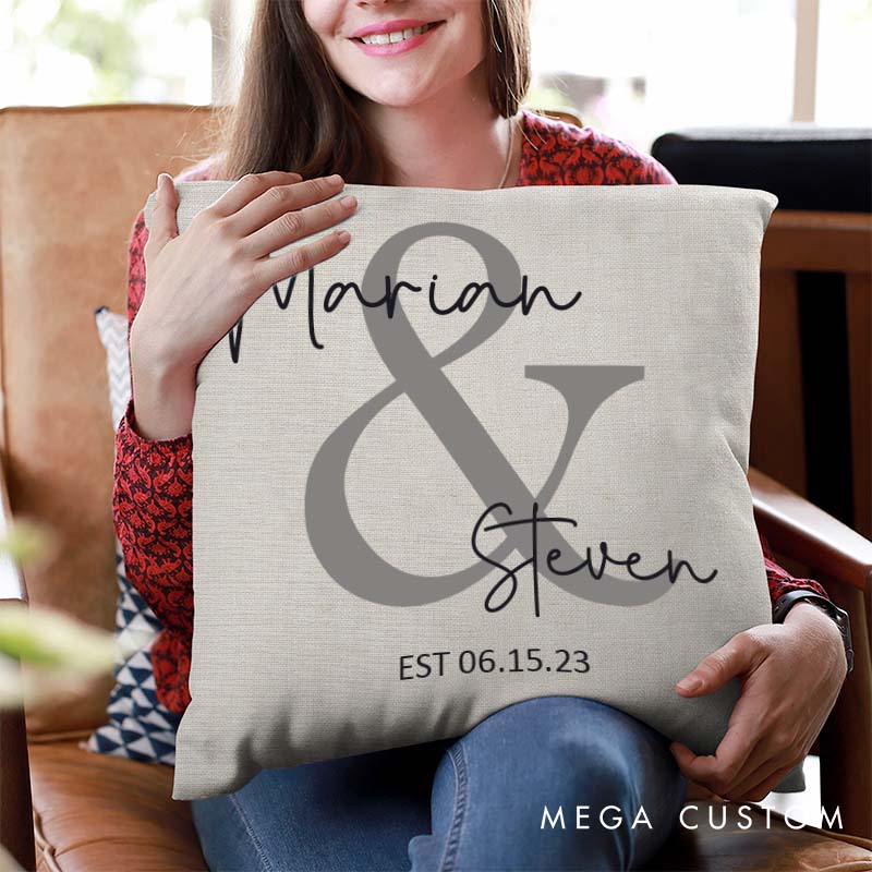 Personalized Couple Anniversary Pillow Elegant Pillow with Names and Established Date Wedding Anniversary Gift Pillow for Couple