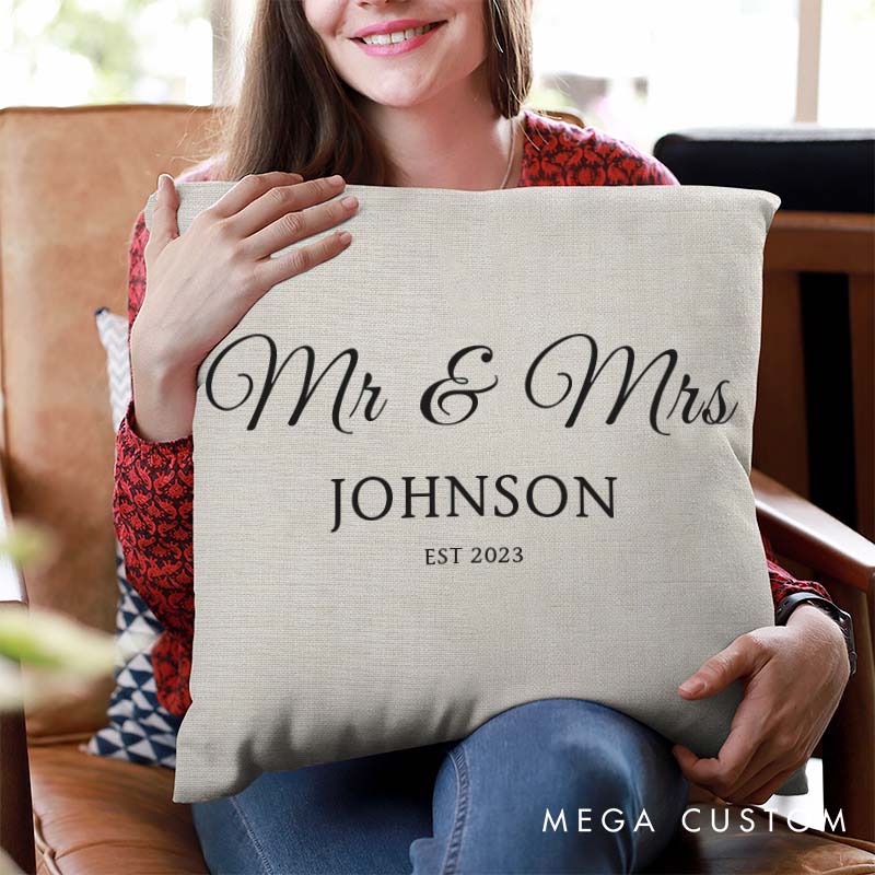 Personalized Mr. and Mrs. Anniversary Pillow Minimalist Wedding Anniversary Gift Pillow for Couple Husband Wife Gift for Her Him