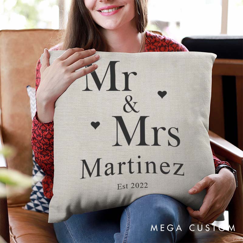 Personalized Mr. and Mrs. Anniversary Pillow Classic Wedding Anniversary Gift Pillow for Couple Husband Wife Pillow with Heart for Her Him