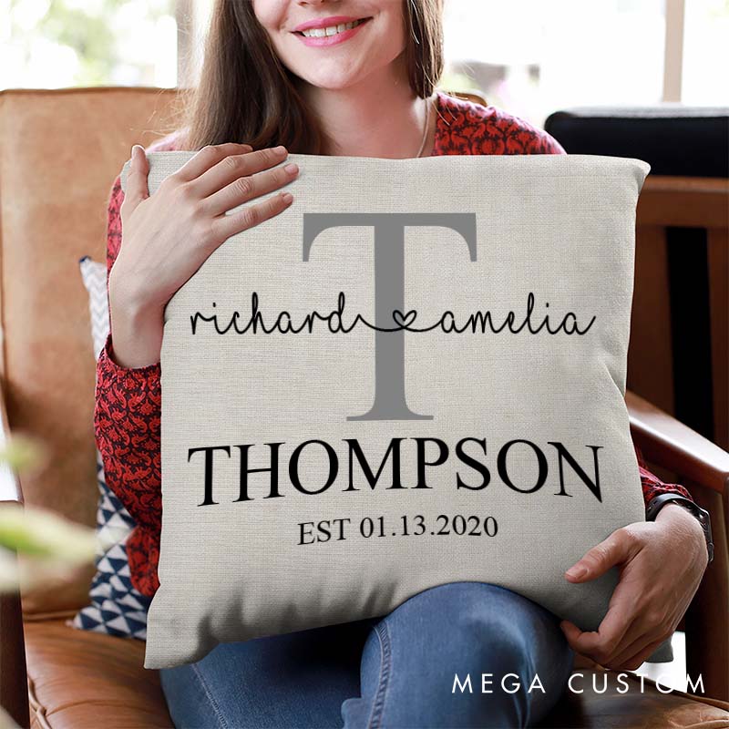 Personalized Couple Initial Anniversary Pillow Wedding Anniversary Pillow for Her Him Romantic Couple Last Name Design Pillow for Husband Wife