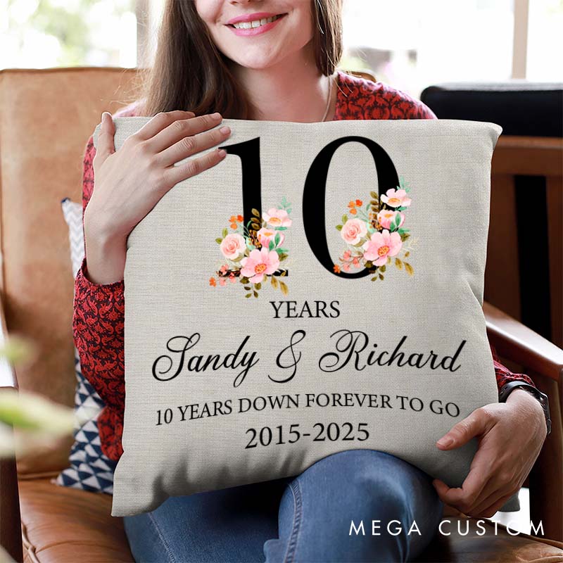 Personalized 70th Anniversary Pillow Couple Platinum Wedding Anniversary Gift Pillow Floral Number Design Pillow for Husband Wife