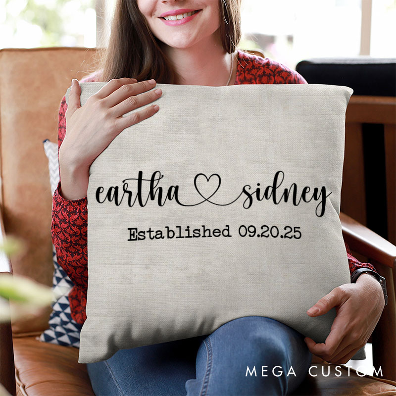 Personalized Couple Elegant Name with Heart Pillow Couple Valentine's Day Pillow Mr. and Mrs. Pillow Husband Wife Gift for Him Her