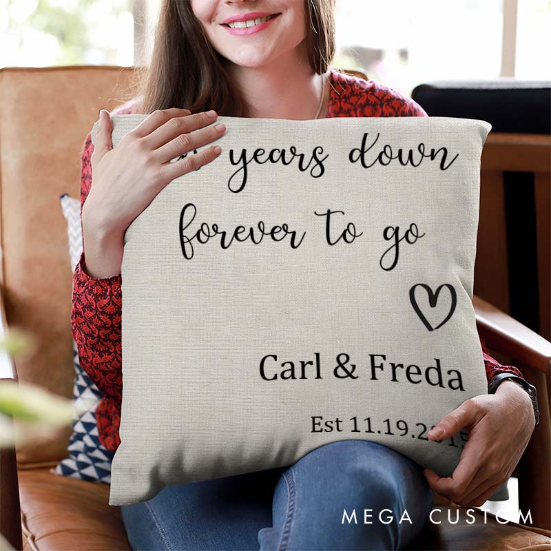 Personalized Couple Anniversary Pillow "Two Years Down, Forever To Go" Anniversary Pillow Husband Wife Wedding Anniversary Gift