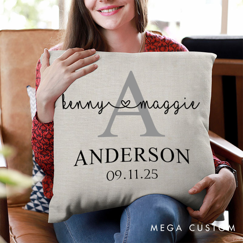 Personalized Couple Minimalist Mr. and Mrs. Pillow with Initials Custom Couple Name Valentine's Day Pillow with Date Husband Wife Pillow for Him Her