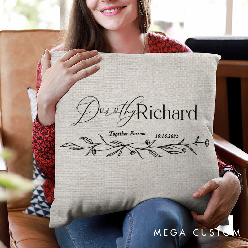 Personalized Couple Elegant Wreath Pillow Custom Together Forever Pillow Valentine's Day Pillow Boyfriend Girlfriend Husband Wife Pillow for Him Her