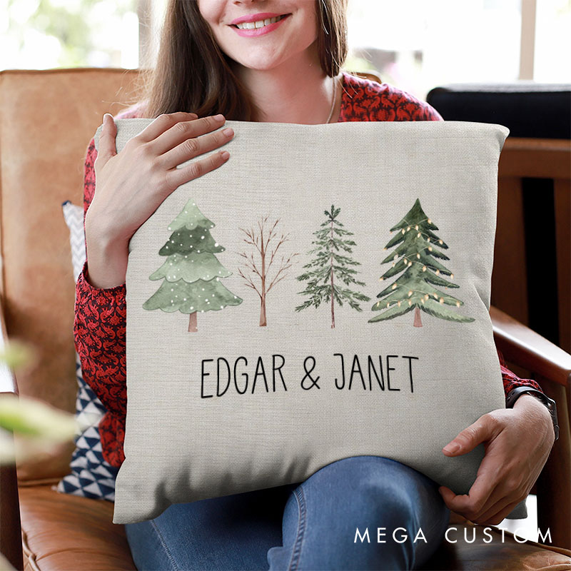 Personalized Charming Couple Christmas Tree Pillow Custom Couple Name Pillow Xmas Pillow Boyfriend Girlfriend Gift Husband Wife Pillow for Him Her