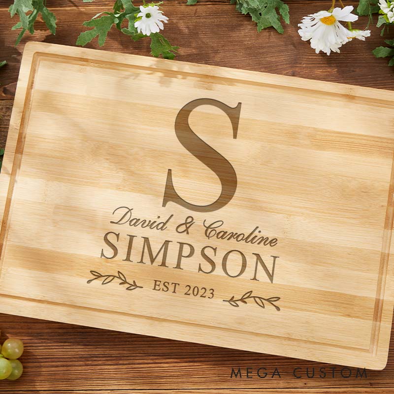 Personalized Wedding Anniversary Cutting Board Bamboo Monogram Cutting Board for Couple Anniversary Gift Cutting Board for Husband Wife