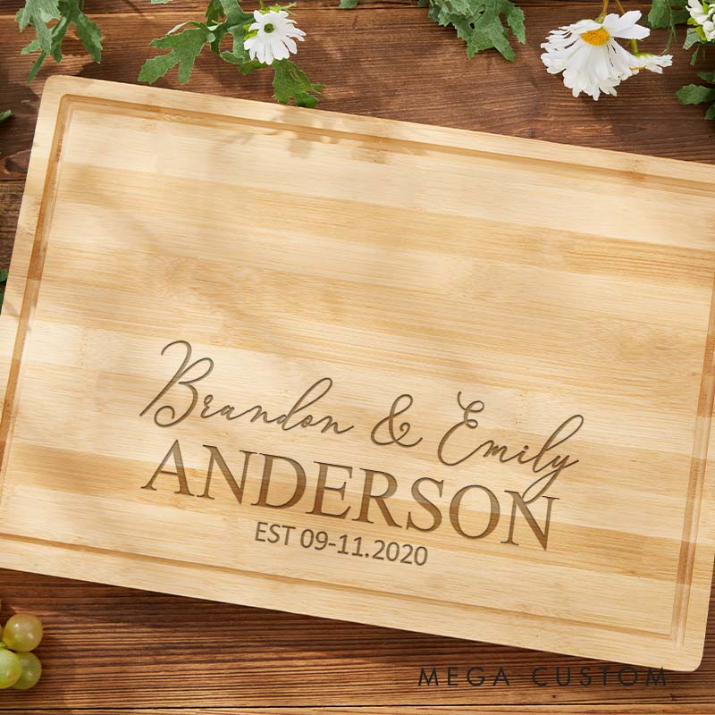 Personalized Engraved Bamboo Cutting Board for Couple Wedding Anniversary Cutting Board Minimalist Couple Anniversary Cutting Board for Her Him