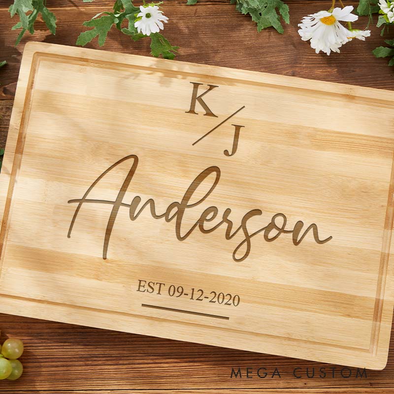 Personalized Couple Initials Bamboo Cutting Board Engraved Couple Anniversary Cutting Board Monogram Design Board for Husband Wife