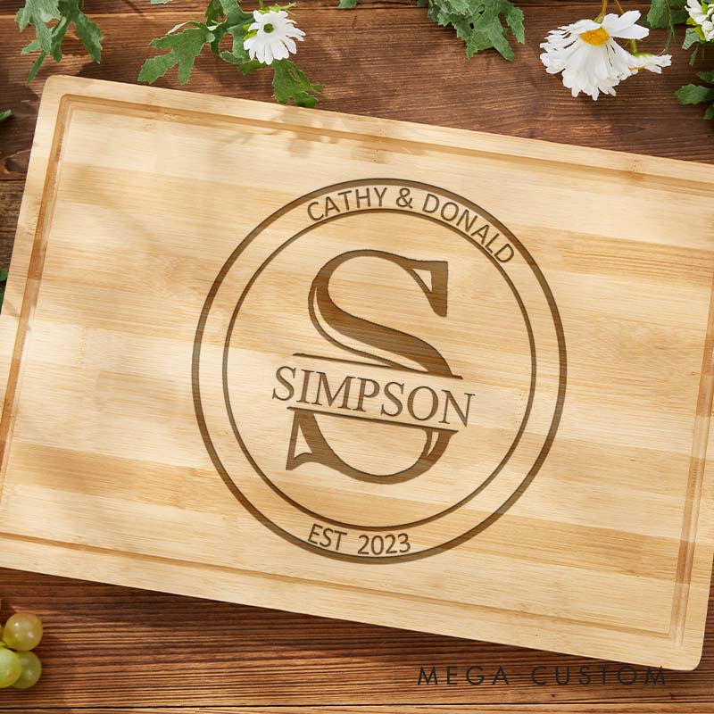 Personalized Wedding Anniversary Cutting Board Classic Monogrammed Couple Cutting Board Husband Wife Anniversary Gift Bamboo Cutting Board