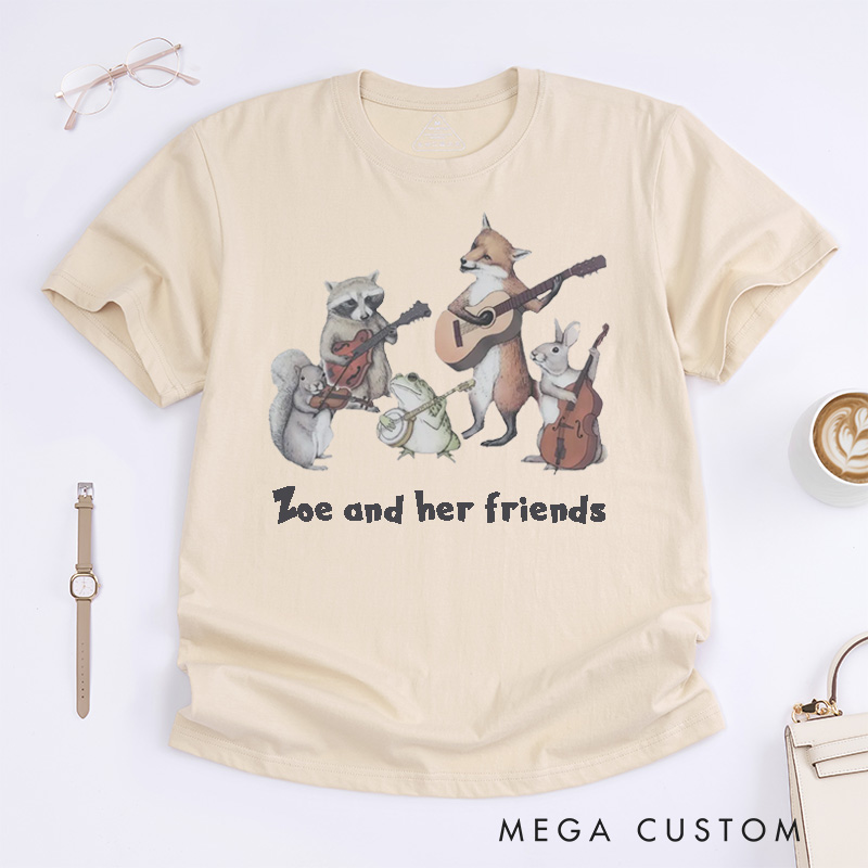 Personalized Animal Band Classic T-Shirts Custom Name Animal Friends Music Group Gift for Mens Womens Cute Animal Musician for Birthday Concert