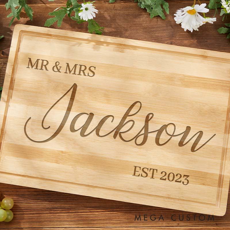 Personalized Mr. and Mrs. Couple Cutting Board Bamboo Wedding Anniversary Cutting Board Couple Anniversary Cutting Board for Husband Wife