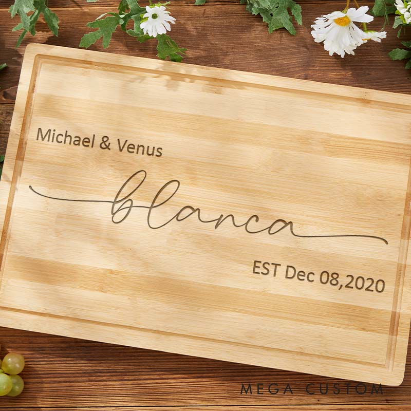 Personalized Wedding Anniversary Cutting Board Minimalist Handwritten Couple Design Cutting Board Husband Wife Bamboo Cutting Board