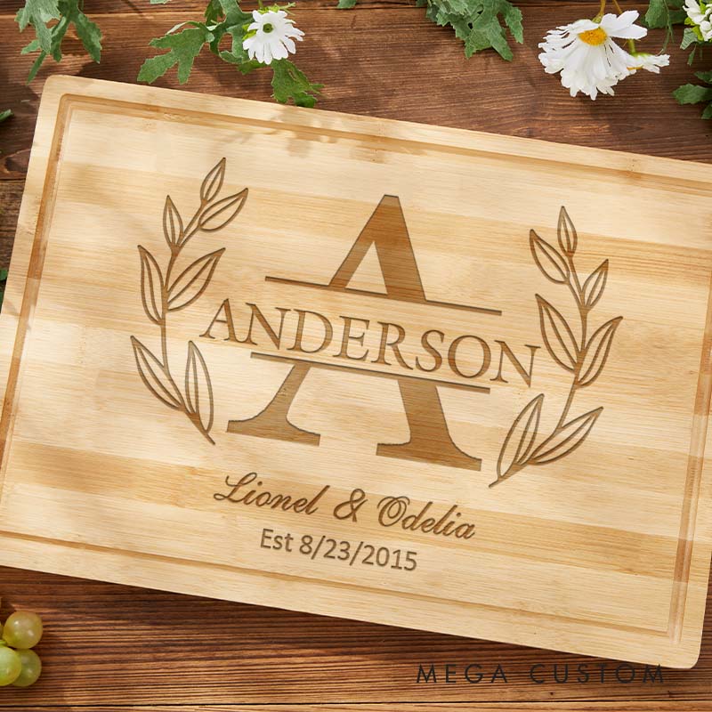 Personalized Husband Wife 5 Years Anniversary Cutting Board Couple Wooden Anniversary Bamboo Cutting Board Monogram Design Cutting Board
