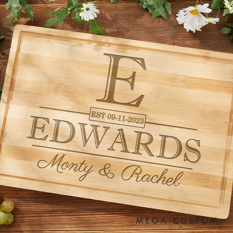 Personalized Couple 5th Anniversary Bamboo Cutting Board Wife Husband Wooden Anniversary Cutting Board Monogram Cutting Board for Her Him