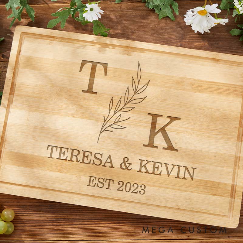 Personalized Wooden Anniversary Cutting Board for Couple Engraved Bamboo Anniversary Cutting Board Initials Couple Anniversary Gift