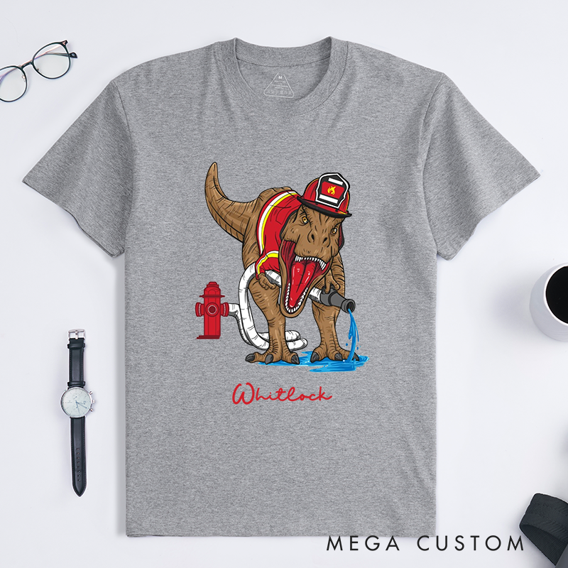 Personalized Fireman T-Shirt Firefighter Dinosaur Fun Graphic Design Gift for Firefighter T-Shirt