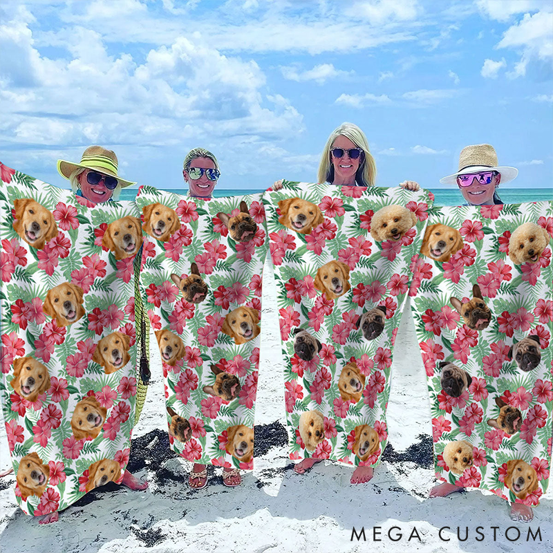 Personalized Dog Lover Custom Photo Dog Pattern Beach Towel