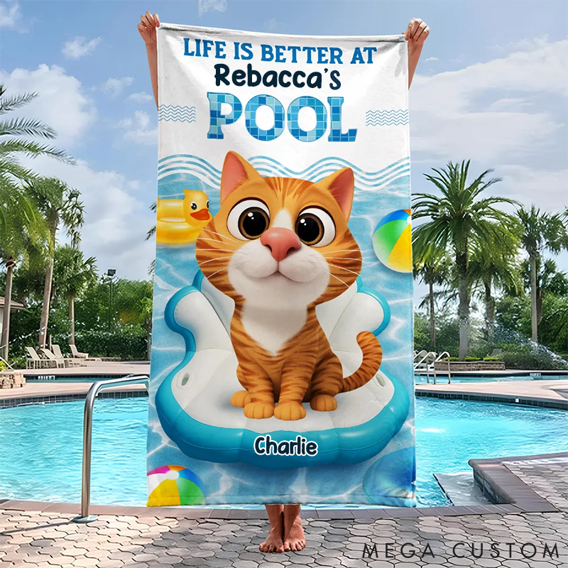 Personalized Cat Lover Better at Cat Pool Beach Towel