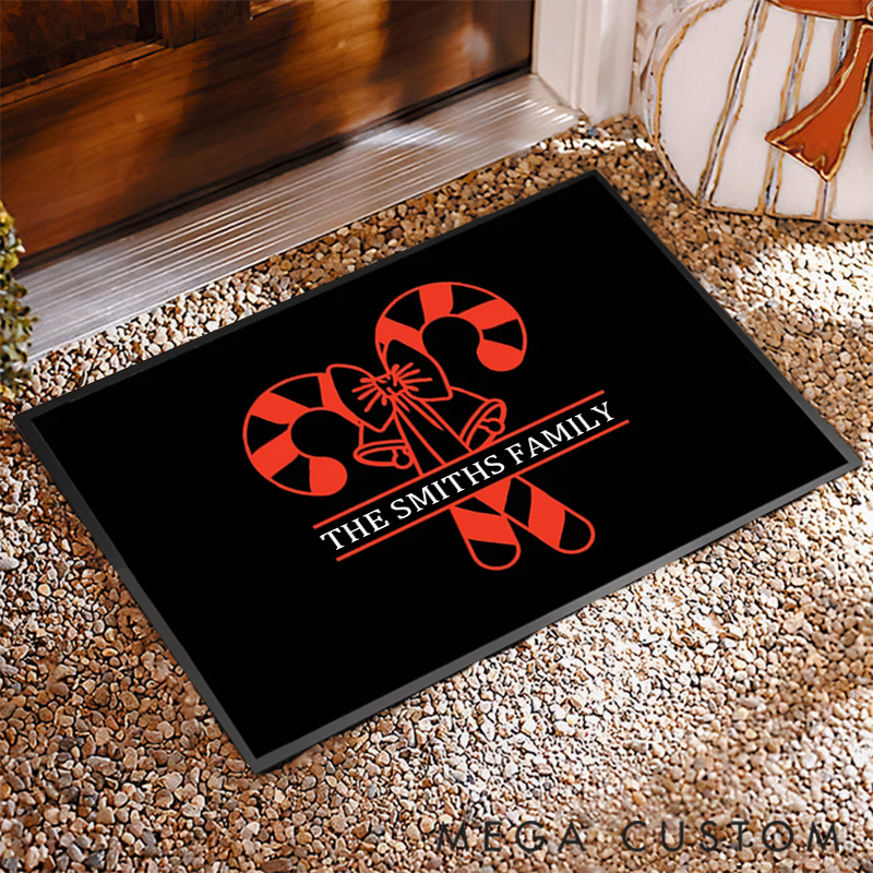Personalized Artistic Candy Cane Doormat for Showcasing Creativity and Christmas Festive Spirit Doormat