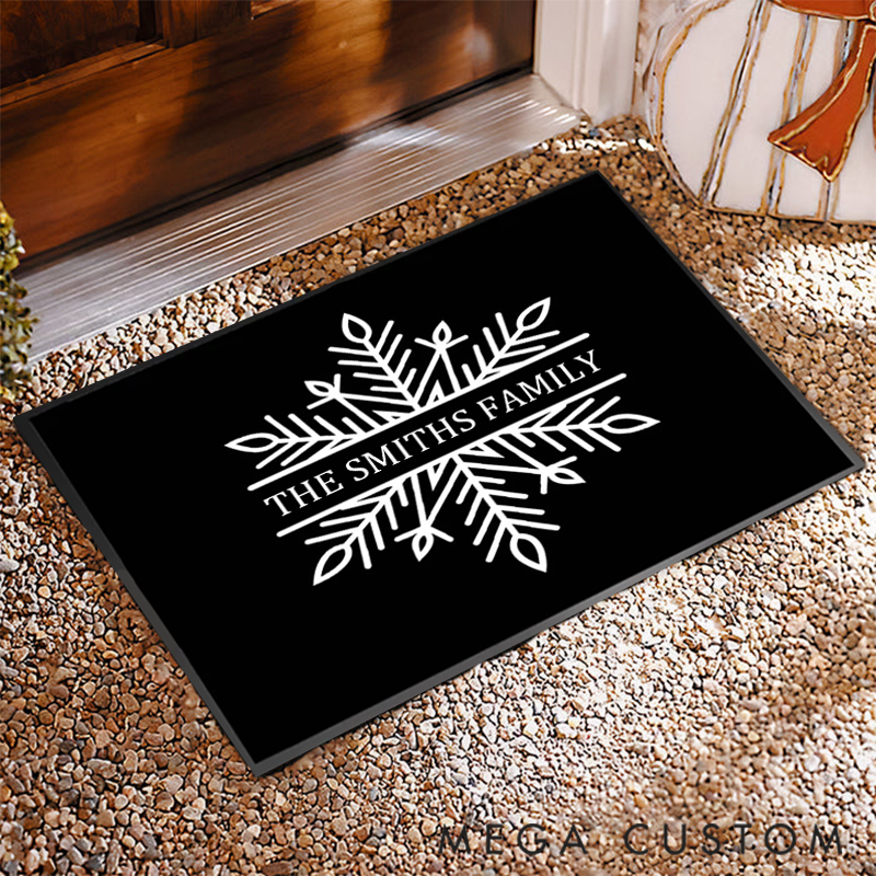 Personalized Rustic Snowflake Welcome Mat for Embracing Christmas and Seasonal Beauty Doormat